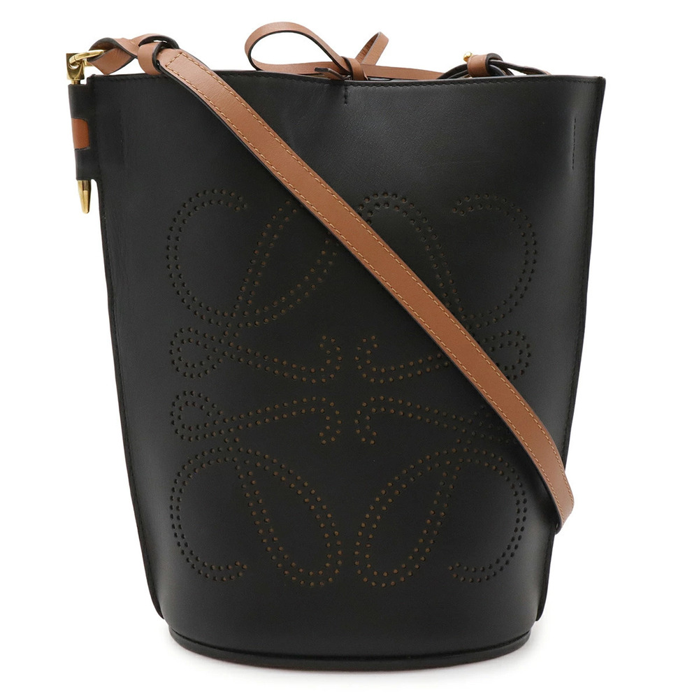 Loewe Anagram Gate Bucket Perforated Bag Crossbody Leather Black